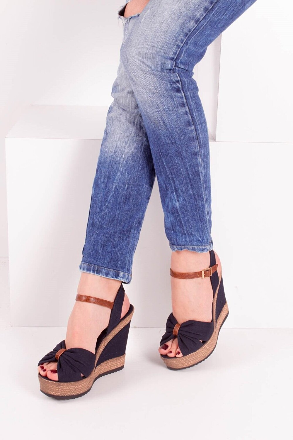 

9674071005 Темно-синие женские туфли на танкетке Fox Shoes, Синий