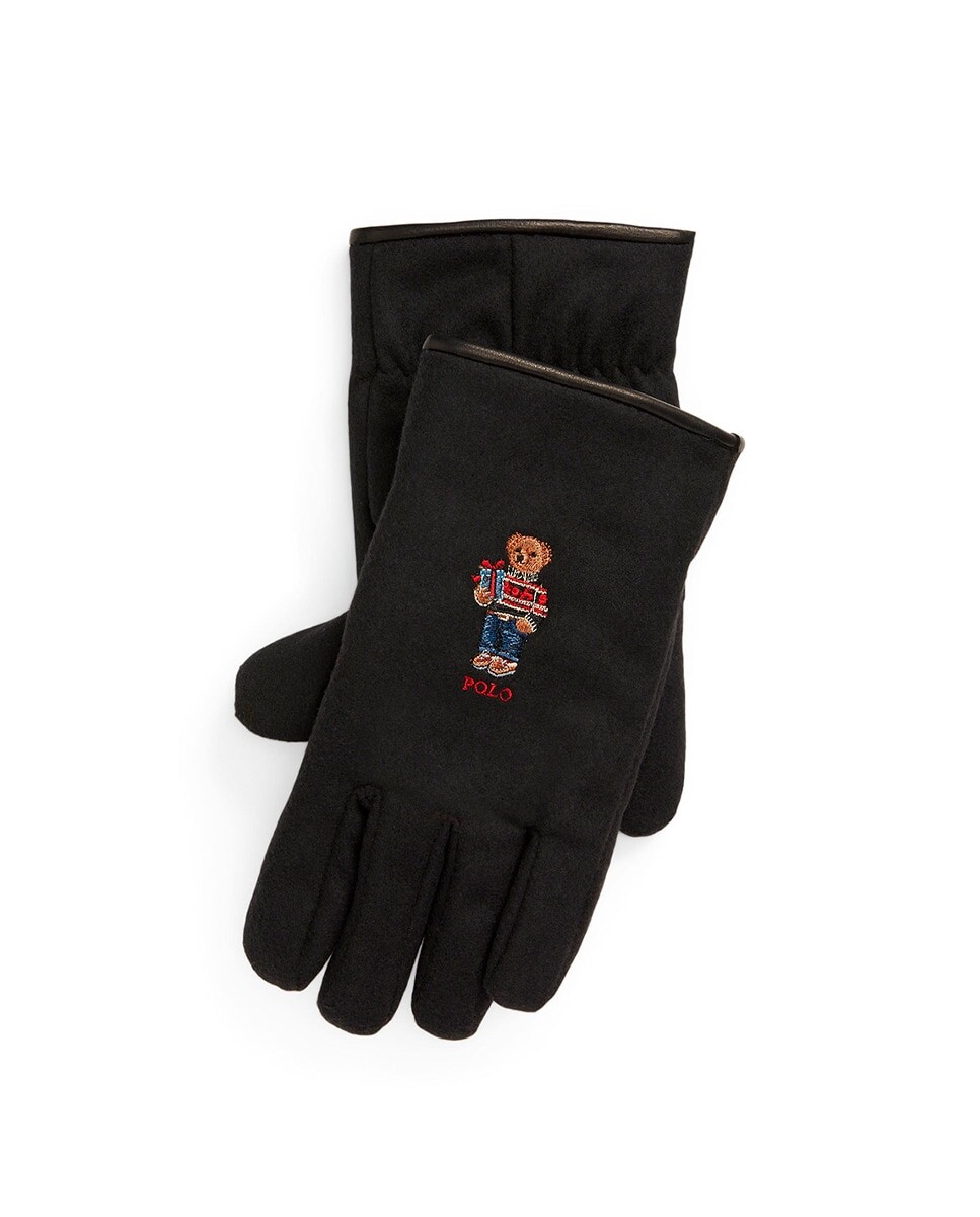 

Мужские шерстяные перчатки с вышитым мишкой. Polo Ralph Lauren, черный