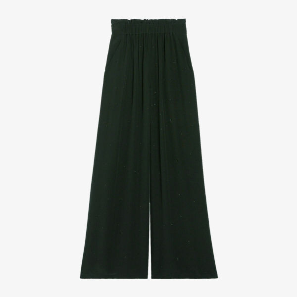 

Широкие шелковые брюки средней посадки со стразами Claudie Pierlot, цвет noir / gris