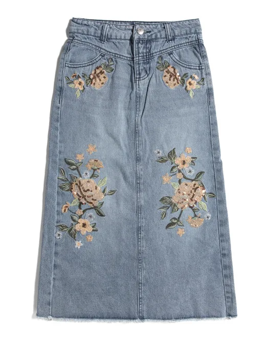 

Джинсовая юбка макси с вышивкой для больших девочек Truce, цвет Denim