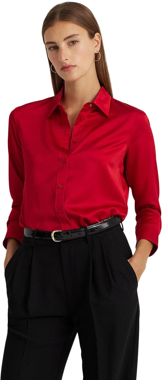 

Рубашка из атласа Petite Charmeuse LAUREN Ralph Lauren, цвет Martin Red