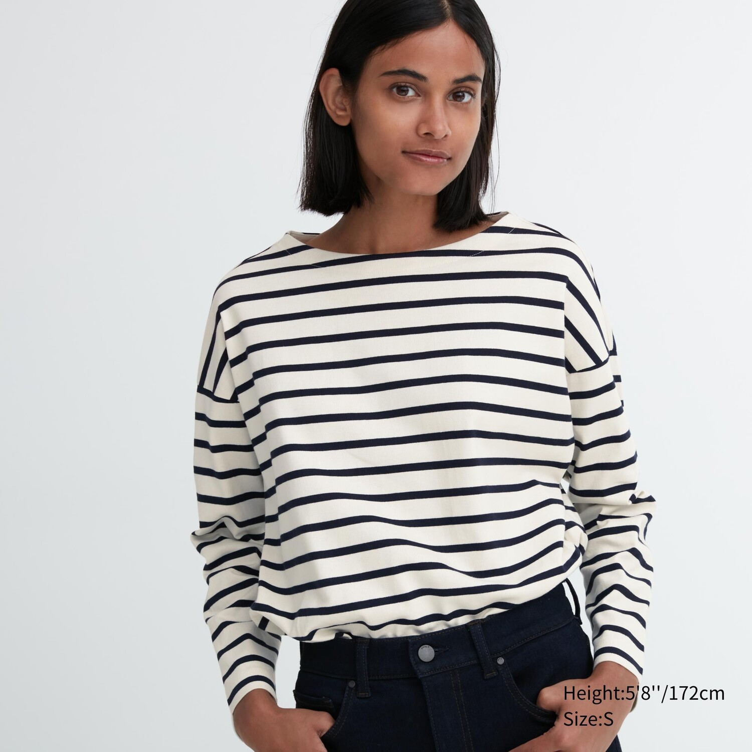

Полосатая футболка с длинными рукавами Uniqlo, кремовый, Бежевый
