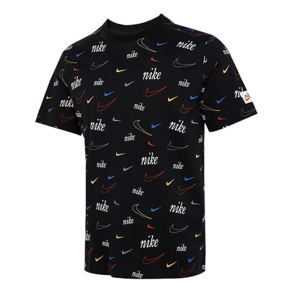 Футболка Men's Nike Logo Full Print Sports Training Short Sleeve Black T-Shirt, мультиколор
