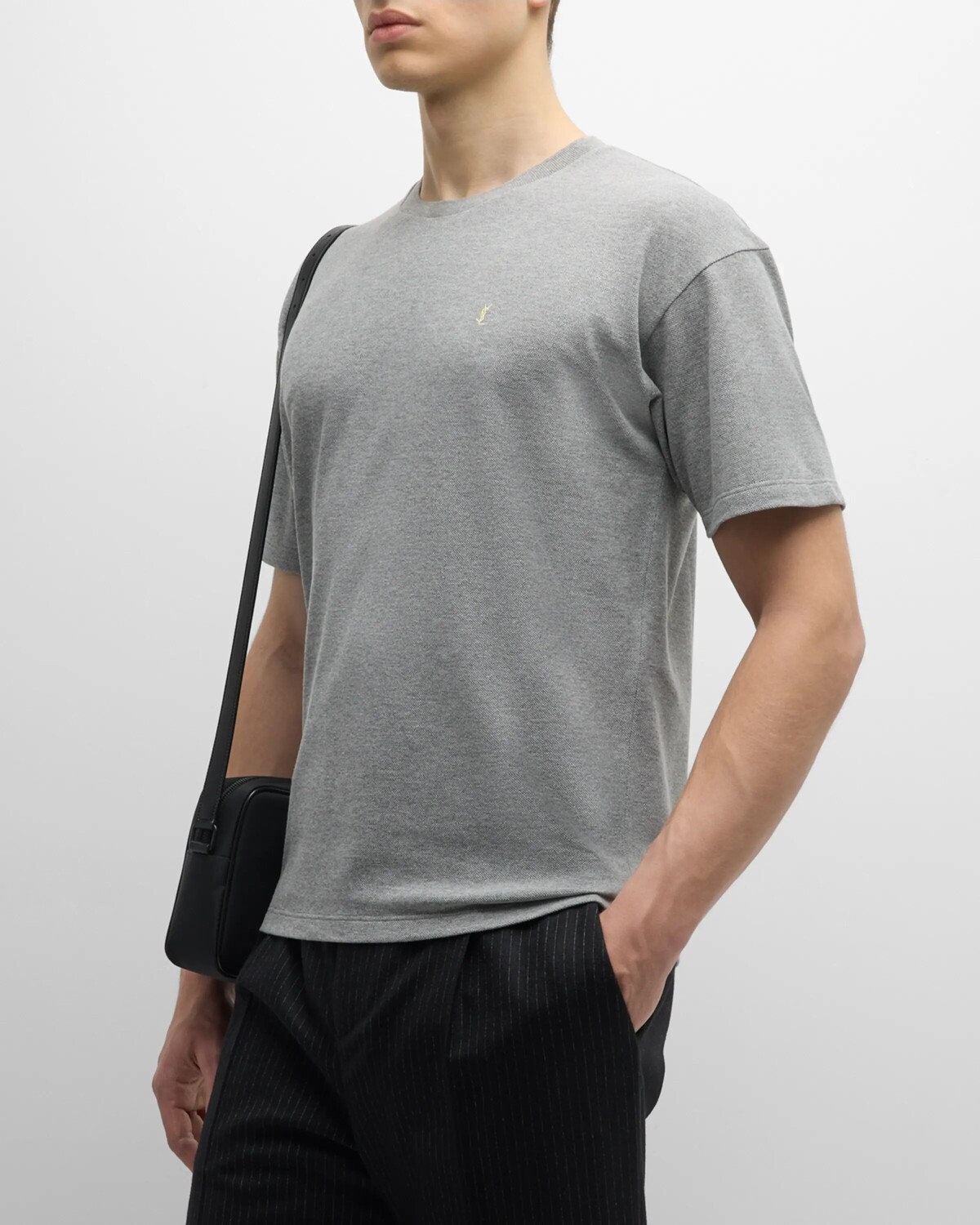 

Мужская футболка YSL Пике Saint Laurent, цвет Gris/Nero
