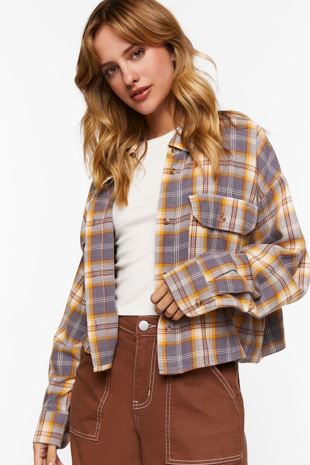 

Рубашка в клетку с заниженными рукавами Forever 21, нави