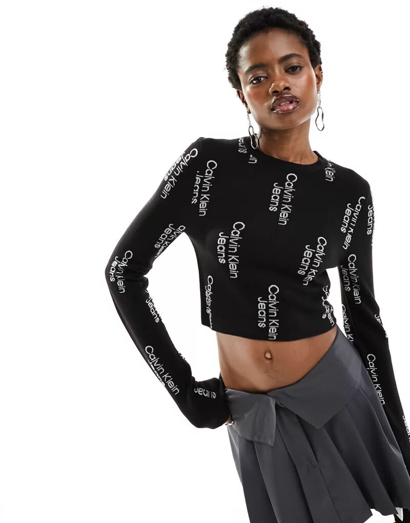 цена Черный жаккардовый свитер с логотипом Calvin Klein