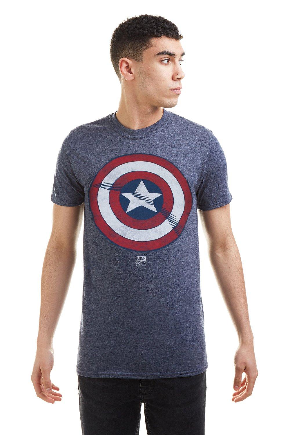 цена Хлопковая футболка со щитом Капитана Америки Marvel, темно-синий