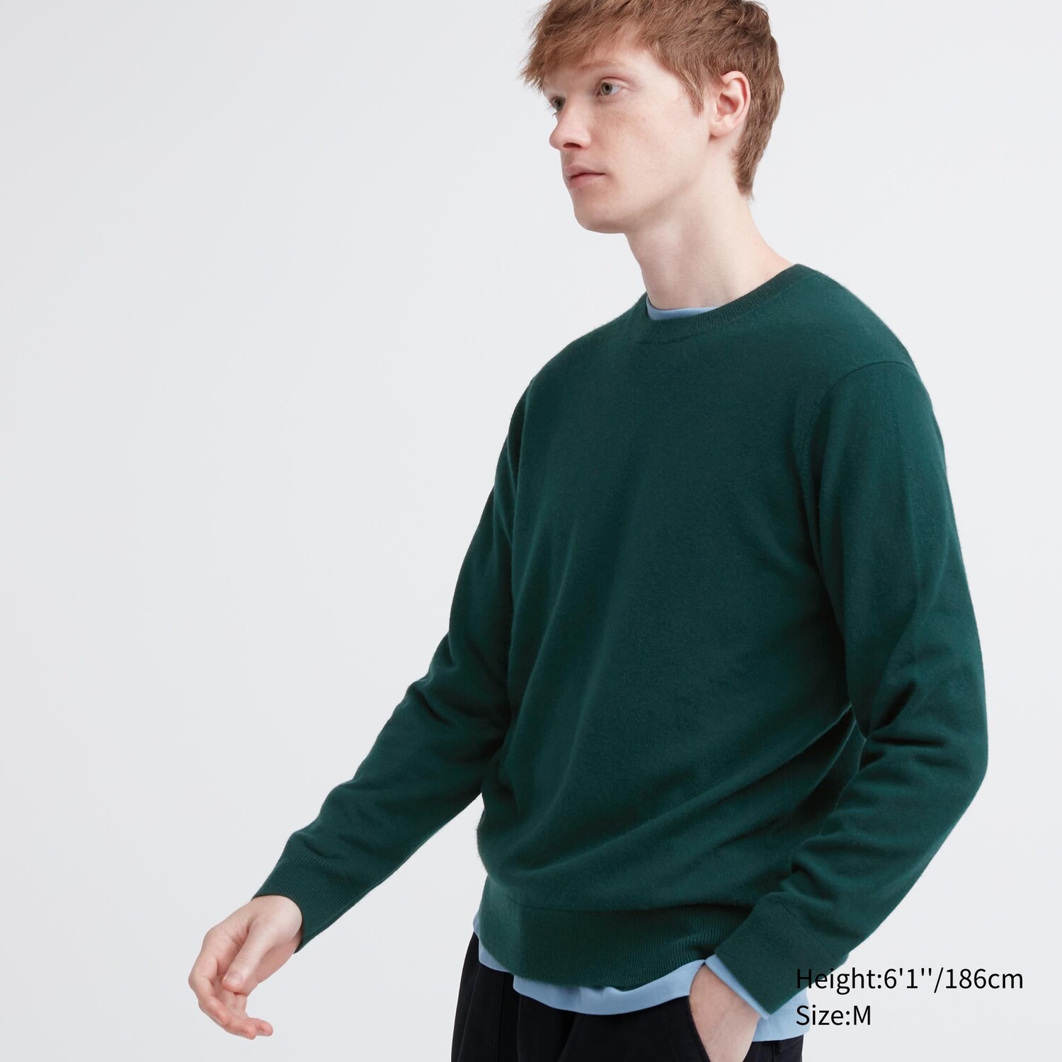 

Свитер Uniqlo мужской из кашемира с круглым вырезом, зеленый