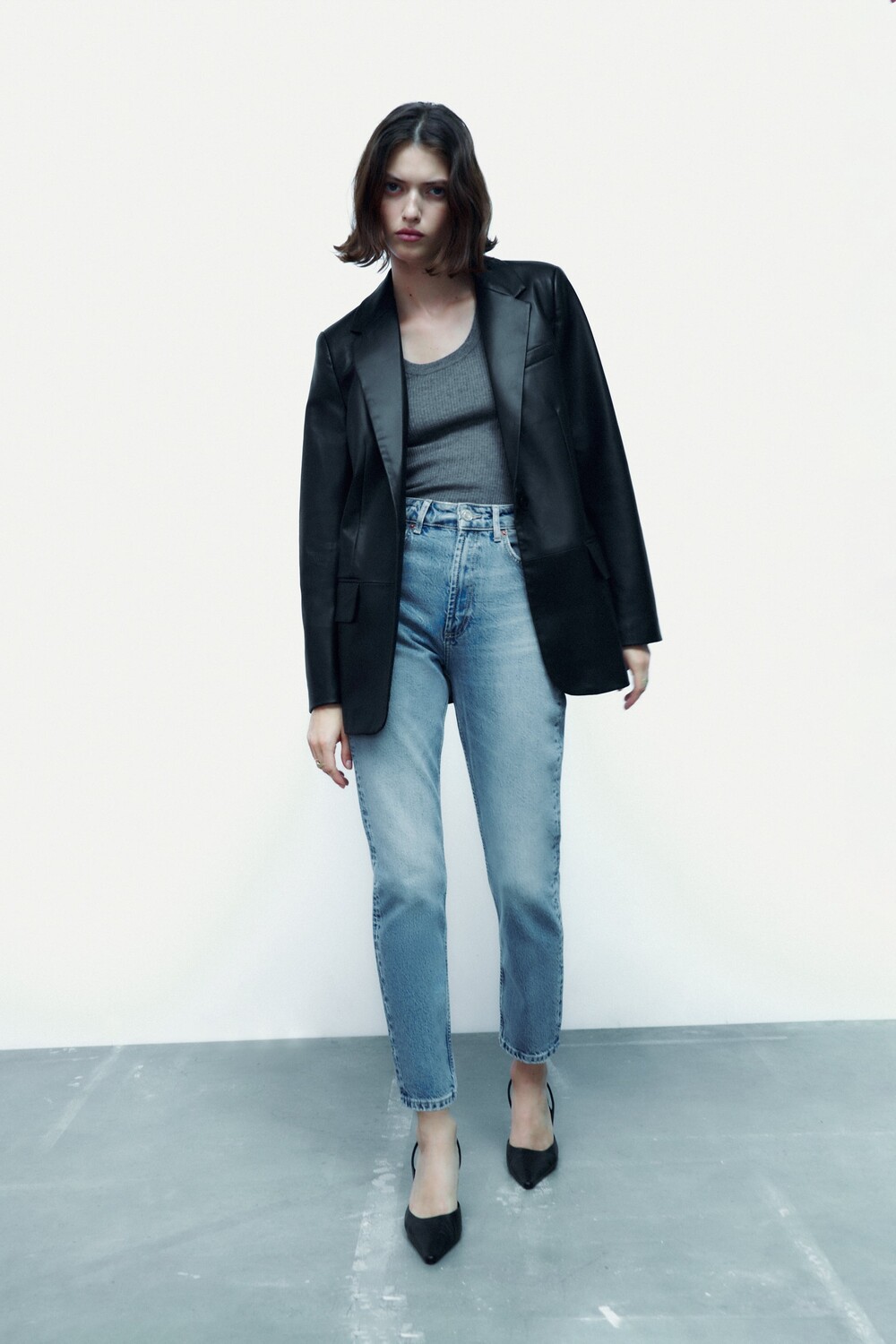 

Мужской пиджак из искусственной кожи Zara, черный