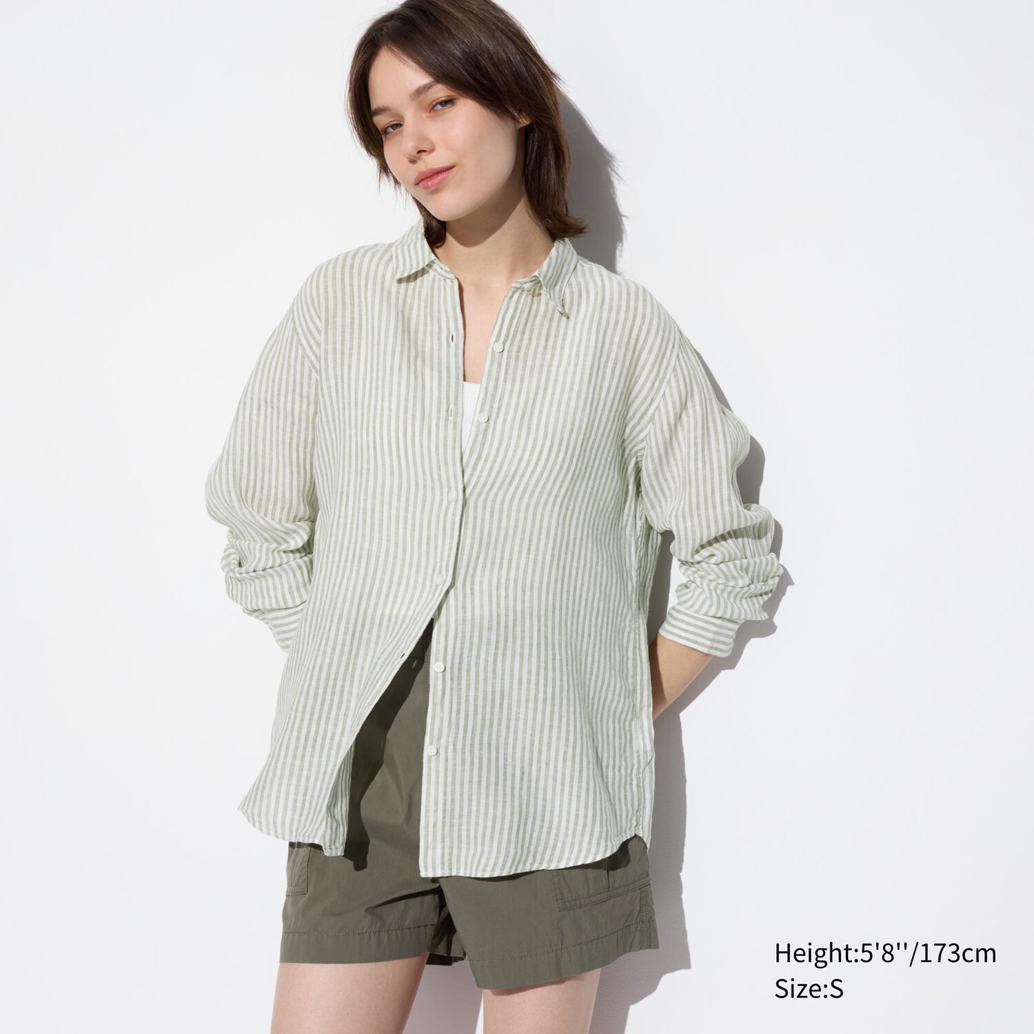 

Рубашка из 100% премиум льна в полоску UNIQLO, зеленый