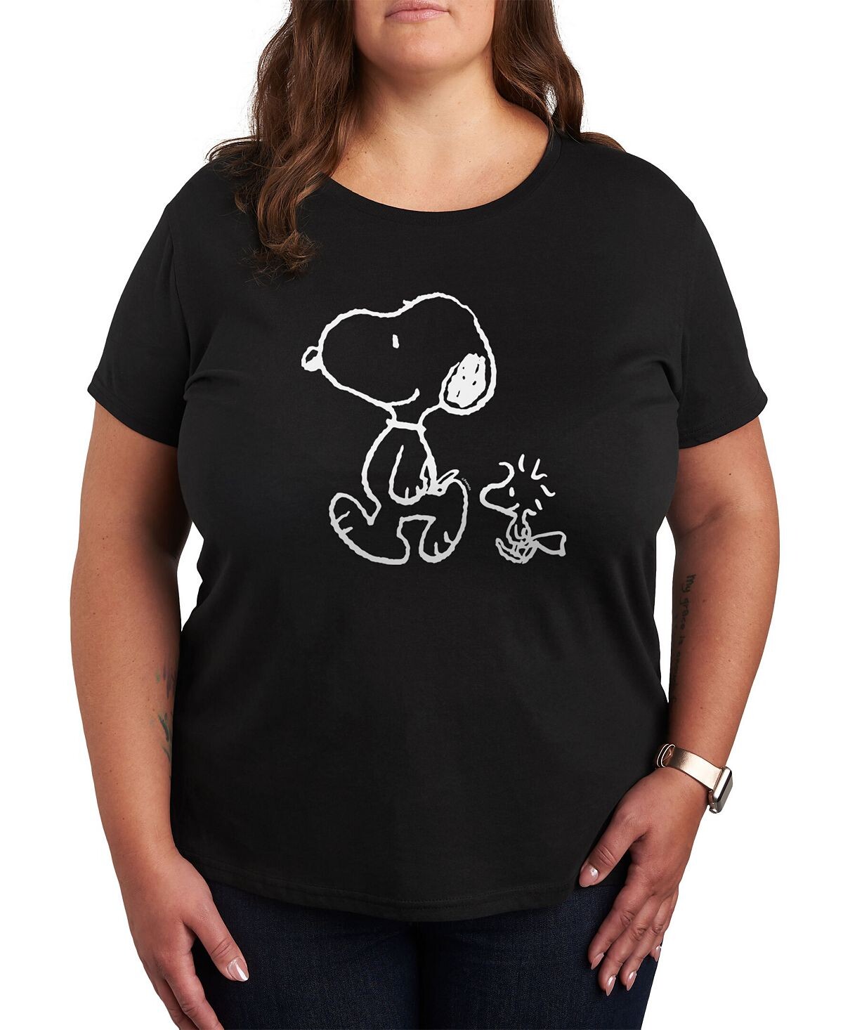 

Модная футболка больших размеров с рисунком Snoopy Air Waves, черный