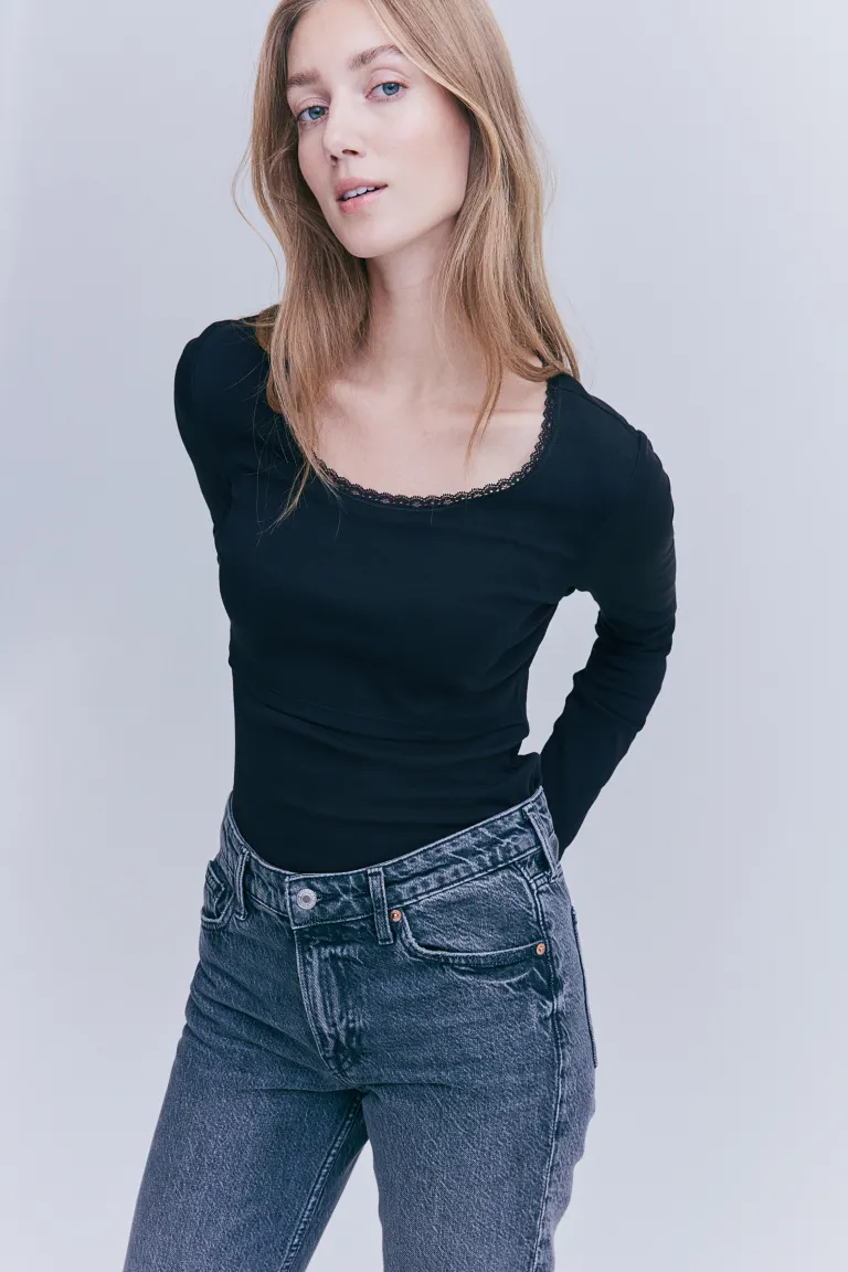 

Блузка для кормления с кружевом H&M, черный
