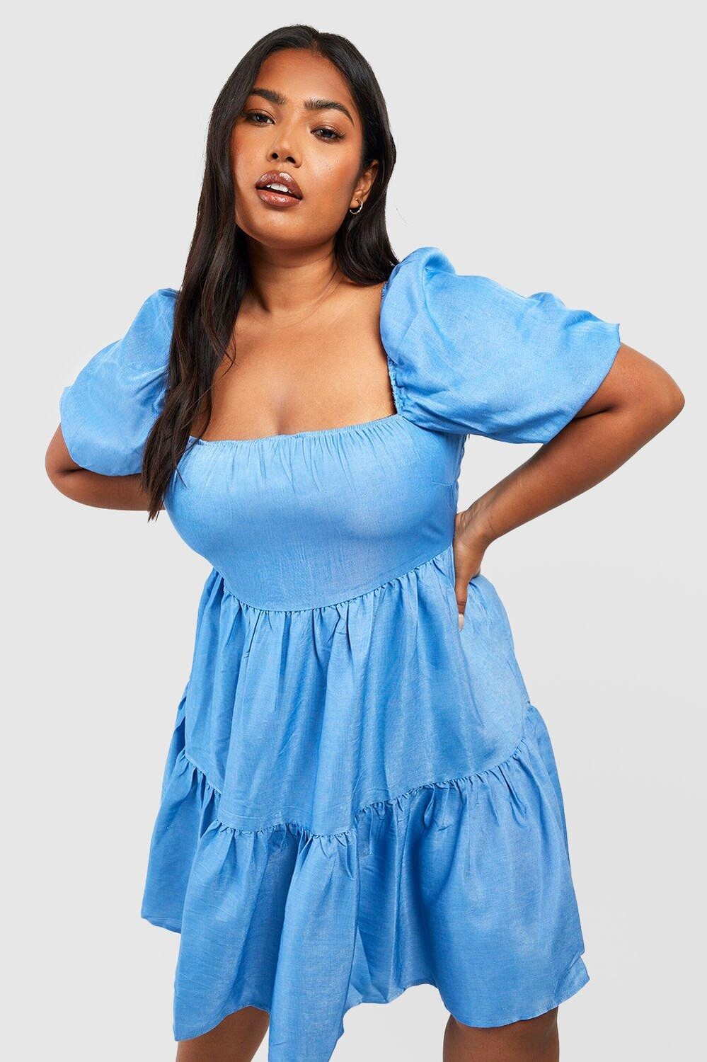 

Платье plus с квадратным вырезом шамбре Boohoo, синий