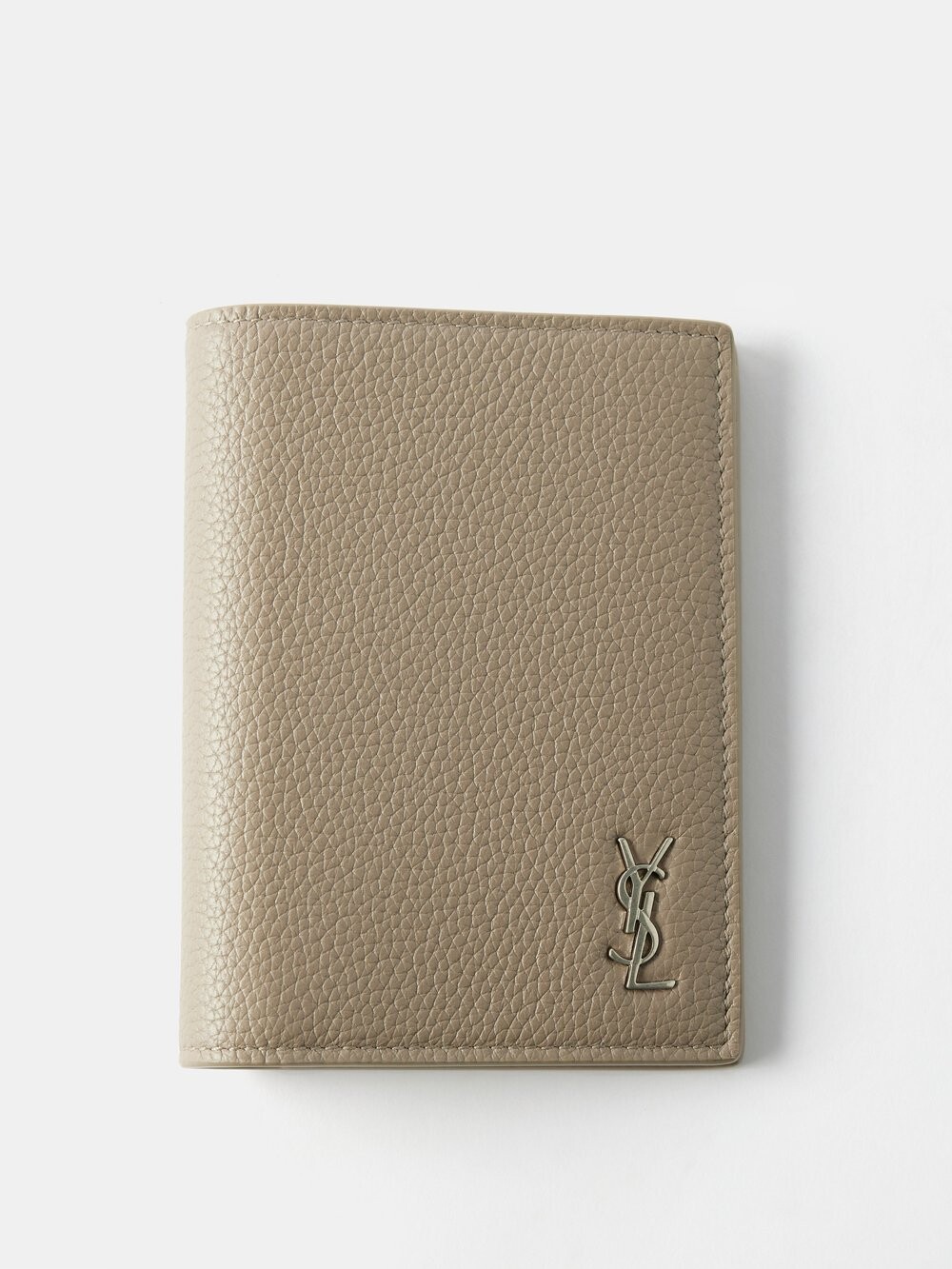 

Складной картхолдер из зерненой кожи с пластинкой ysl Saint Laurent, серый