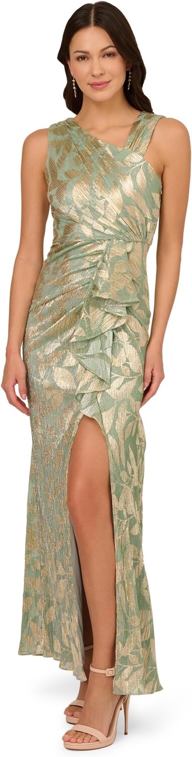 

Платье Adrianna Papell Foil Asymmetric Gown, цвет Sage/Gold