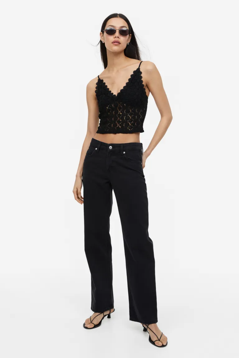 

Укороченный кружевной топ H&M, черный