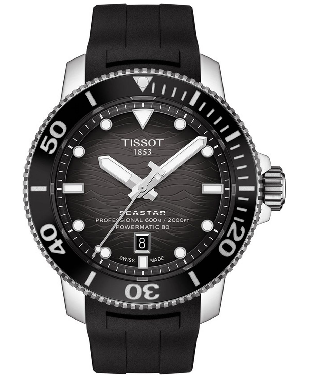 цена Мужские швейцарские автоматические часы Seastar с черным каучуковым ремешком, 46 мм Tissot