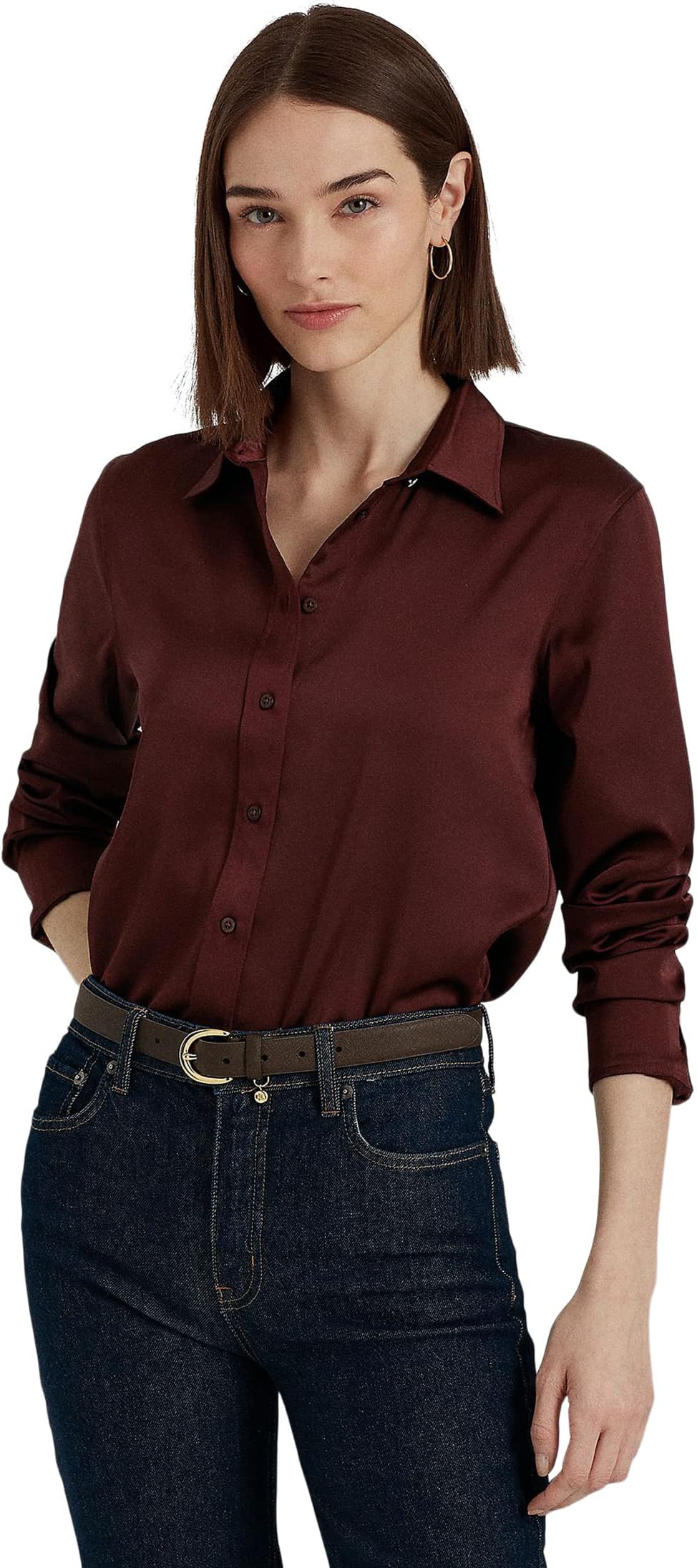 Атласная рубашка из шармёза LAUREN Ralph Lauren, цвет Vintage Burgundy