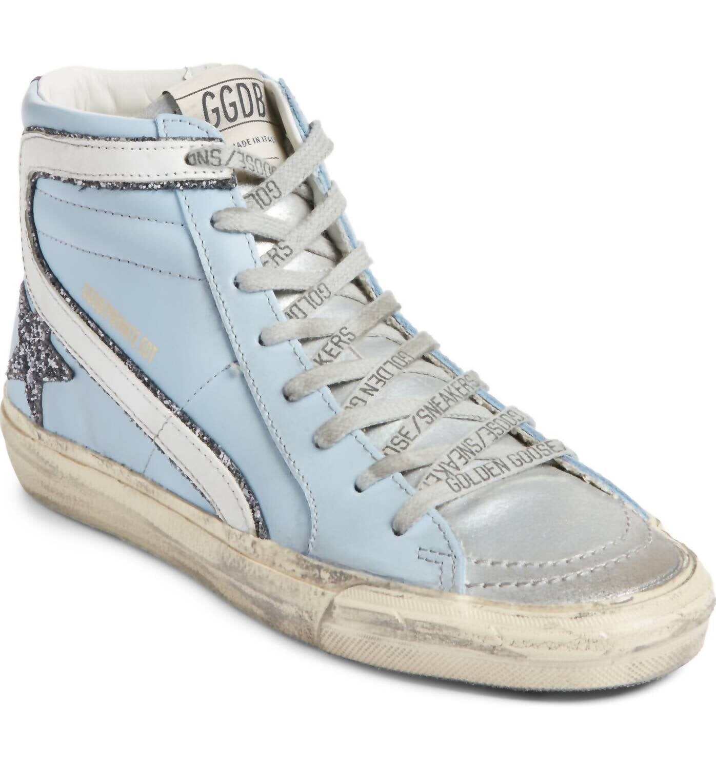 

Голубые женские кожаные высокие кроссовки Golden Goose