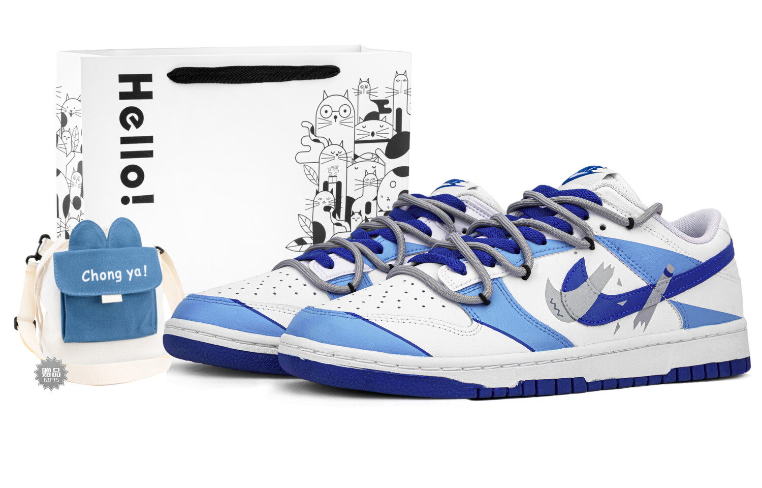 

Кроссовки Nike Dunk Skateboarding Shoes Unisex Low-top White/blue, белый/синий