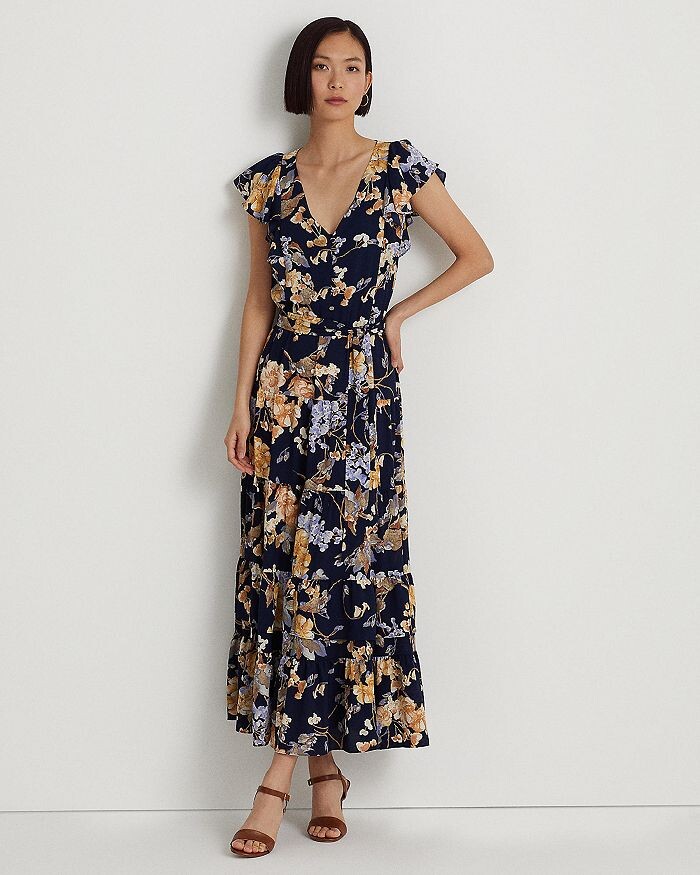 

Платье макси с цветочным принтом и рукавами-крылышками Ralph Lauren
