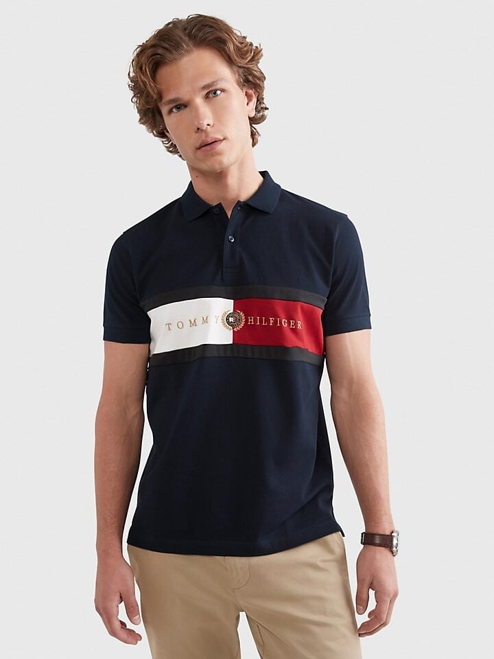 

Поло классического кроя в полоску с флагом Tommy Hilfiger