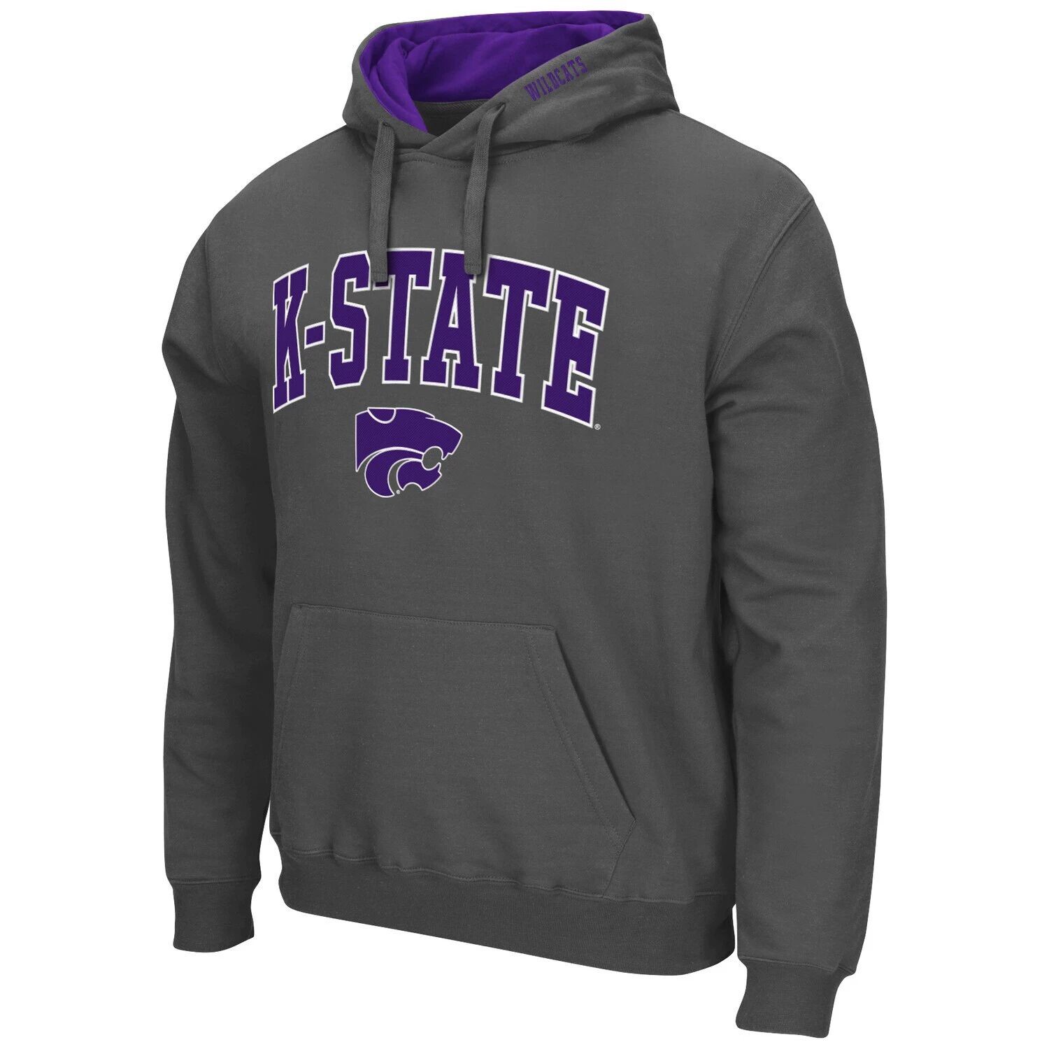 

Мужской темно-серый пуловер с капюшоном Kansas State Wildcats Arch & Logo 3.0 Colosseum