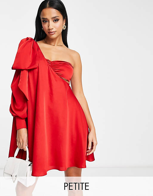 

Красное платье мини с драпировкой и бантом на плечах Forever New Petite, Красный