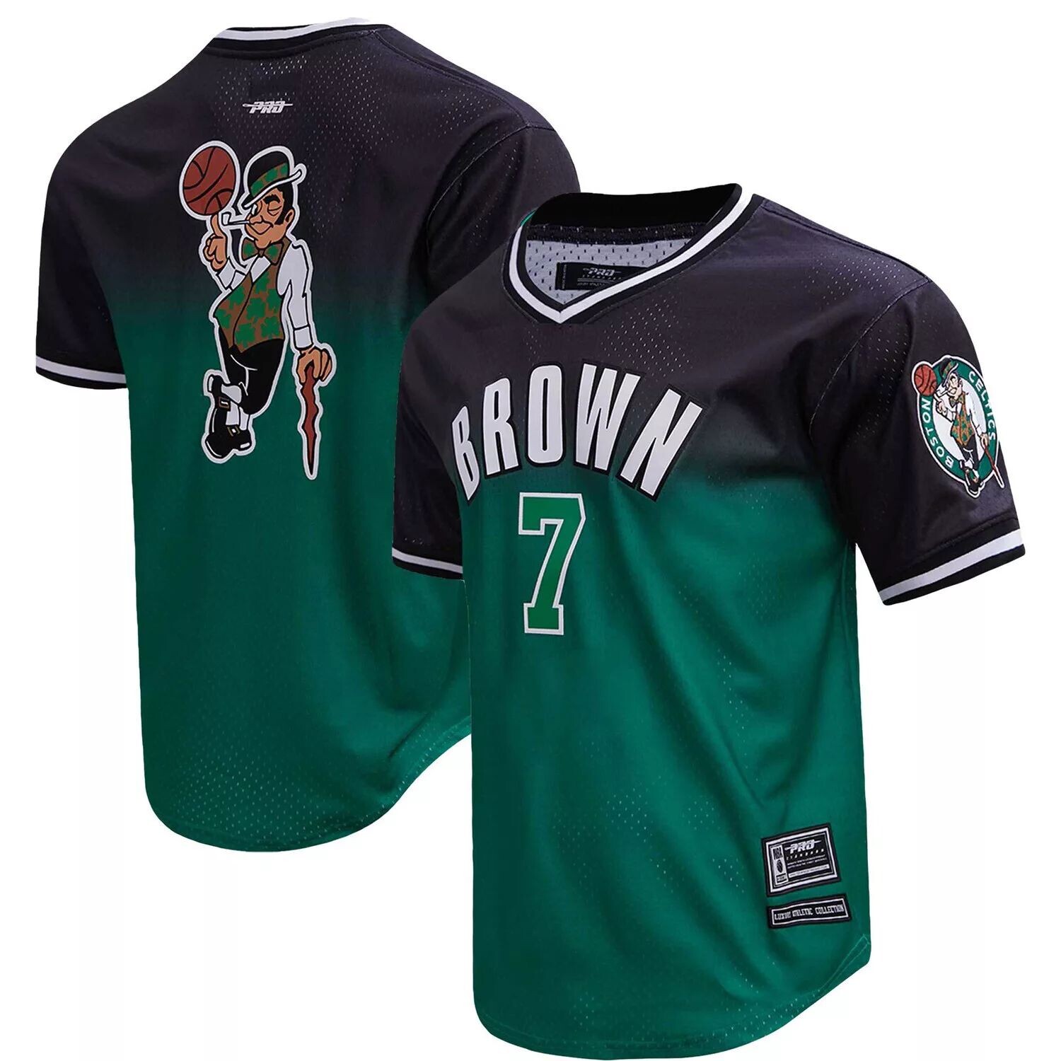 

Мужская футболка Post Jaylen Brown Black/Kelly Green Boston Celtics с омбре именем и номером