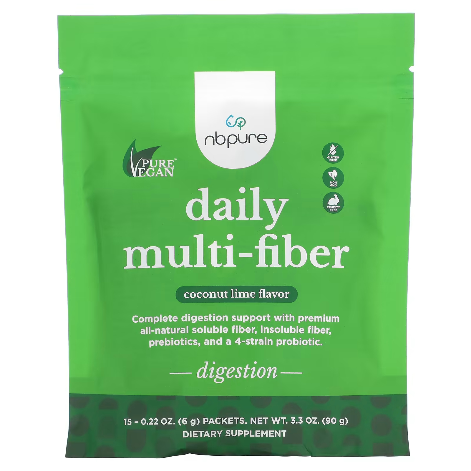Пищевая добавка NB Pure Daily Multi-Fiber кокосовый лайм, 15 пакетиков по 6г chickapea vegan mac без молочных продуктов 161 г 5 7 унции