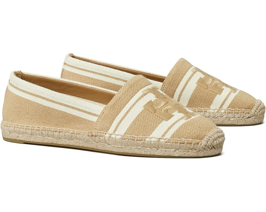 Лоферы Tory Burch Double T Jacquard Espadrille, цвет Cammello/Ash White