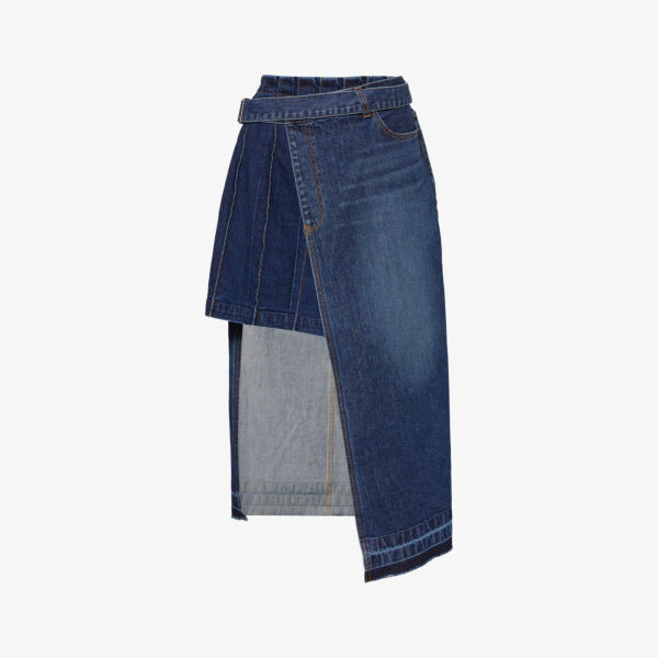 

Джинсовая юбка миди с запахом и вставками Sacai, синий