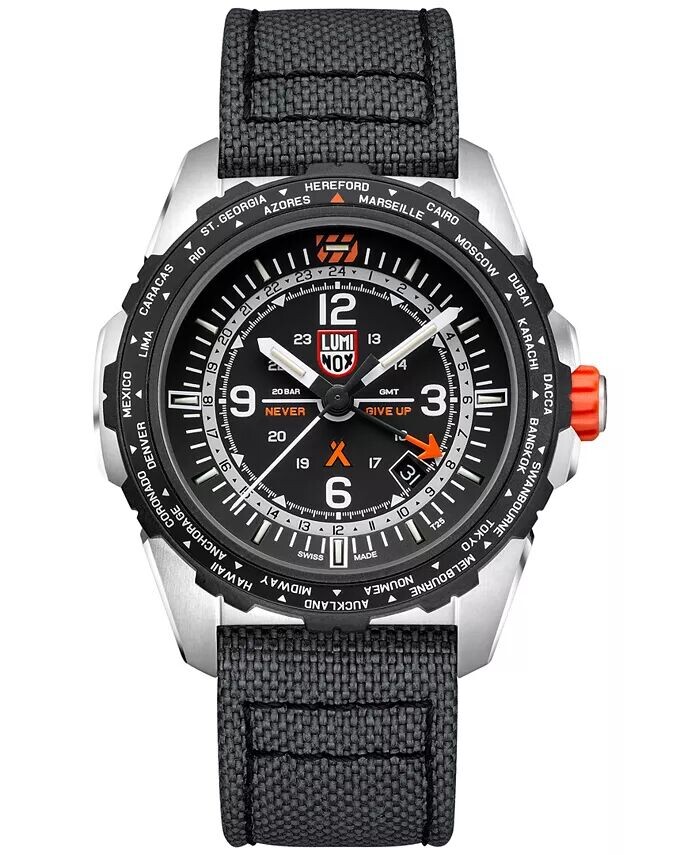 

Мужские часы Swiss Bear Grylls Survival AIR Series GMT, черные часы из ткани Cordura и каучукового ремешка, 45 мм Luminox, белый