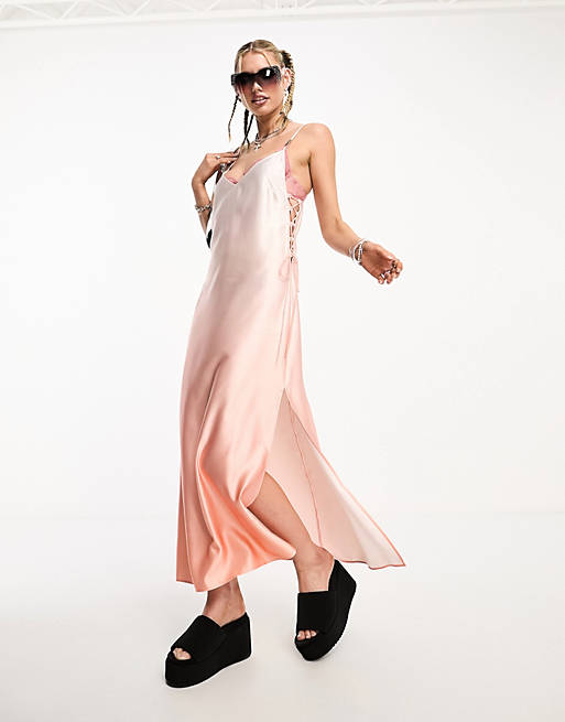 Розовое платье-комбинация с эффектом омбре HUGO Kasaka