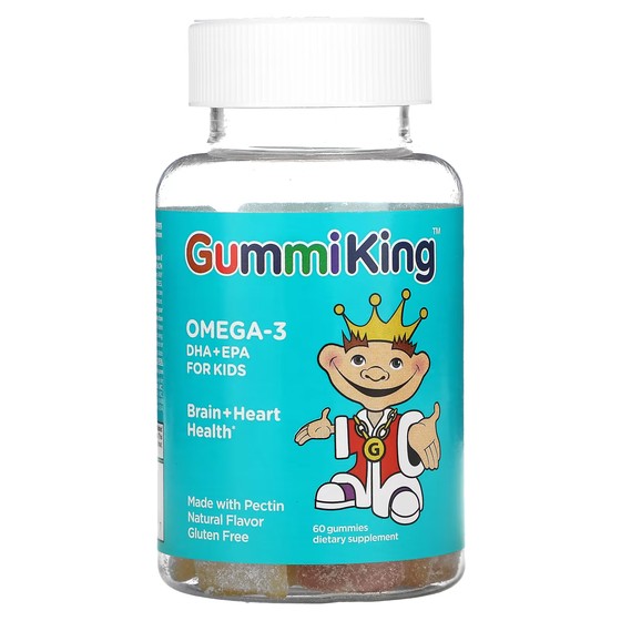 Омега-3 ДГК + ЭПК GummiKing для детей, клубника / апельсин / лимон, 60 жевательных таблеток