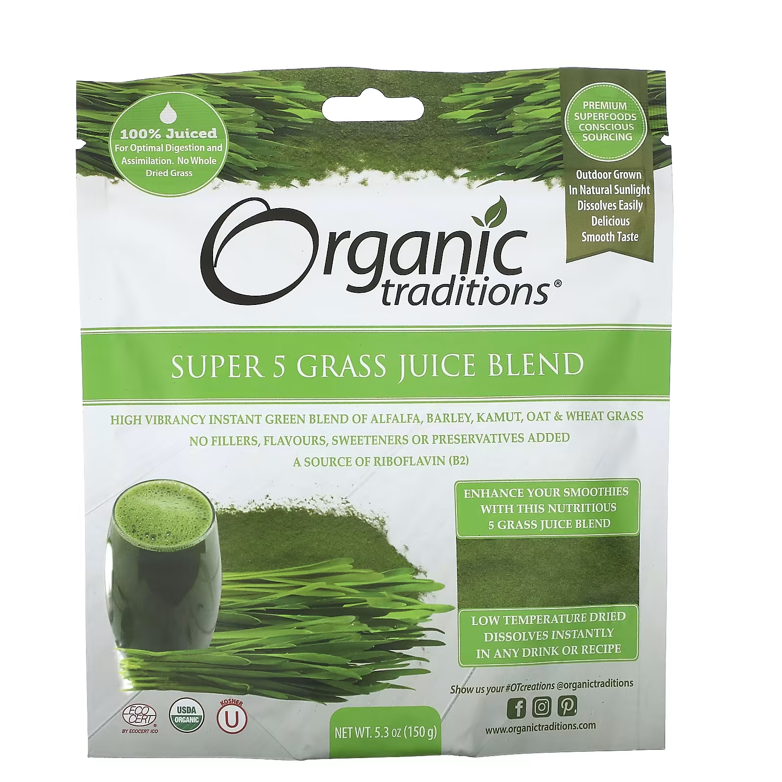 Смесь соков трав Organic Traditions Super 5, 150 г ткач андрей сок лунной травы