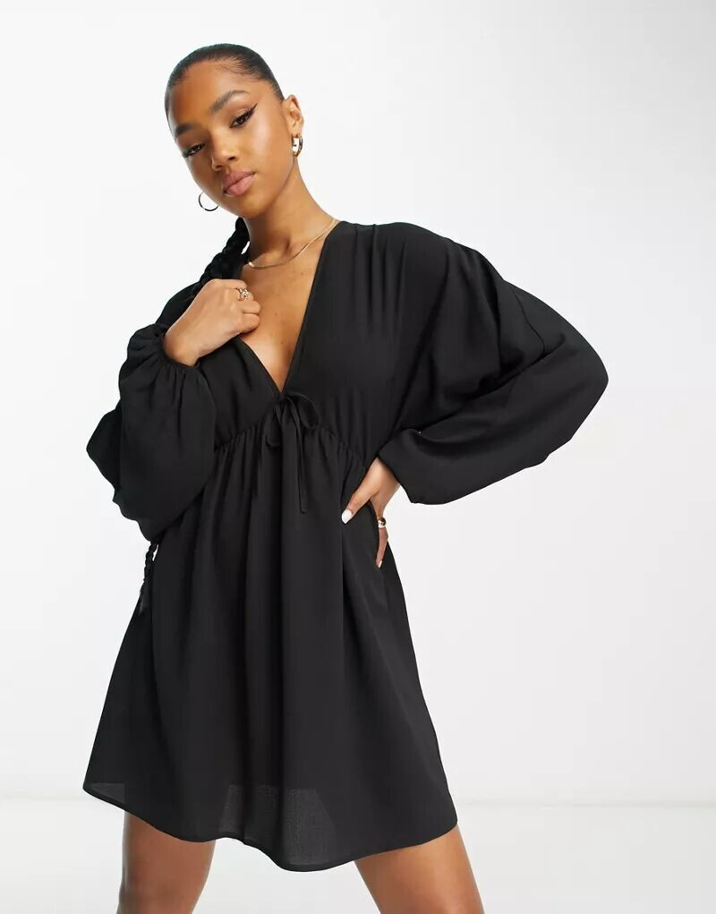 

Черное расклешенное платье мини-комбинация ASOS