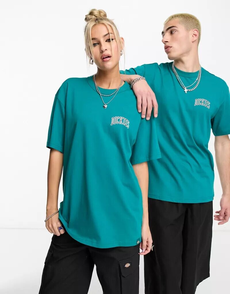 

Бирюзовая футболка унисекс Dickies Aitkin с логотипом на левой стороне груди, Синий