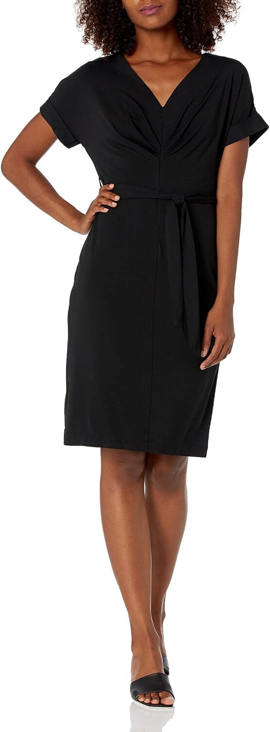 

Женское повседневное платье с коротким рукавом Calvin Klein, цвет Black V-neck