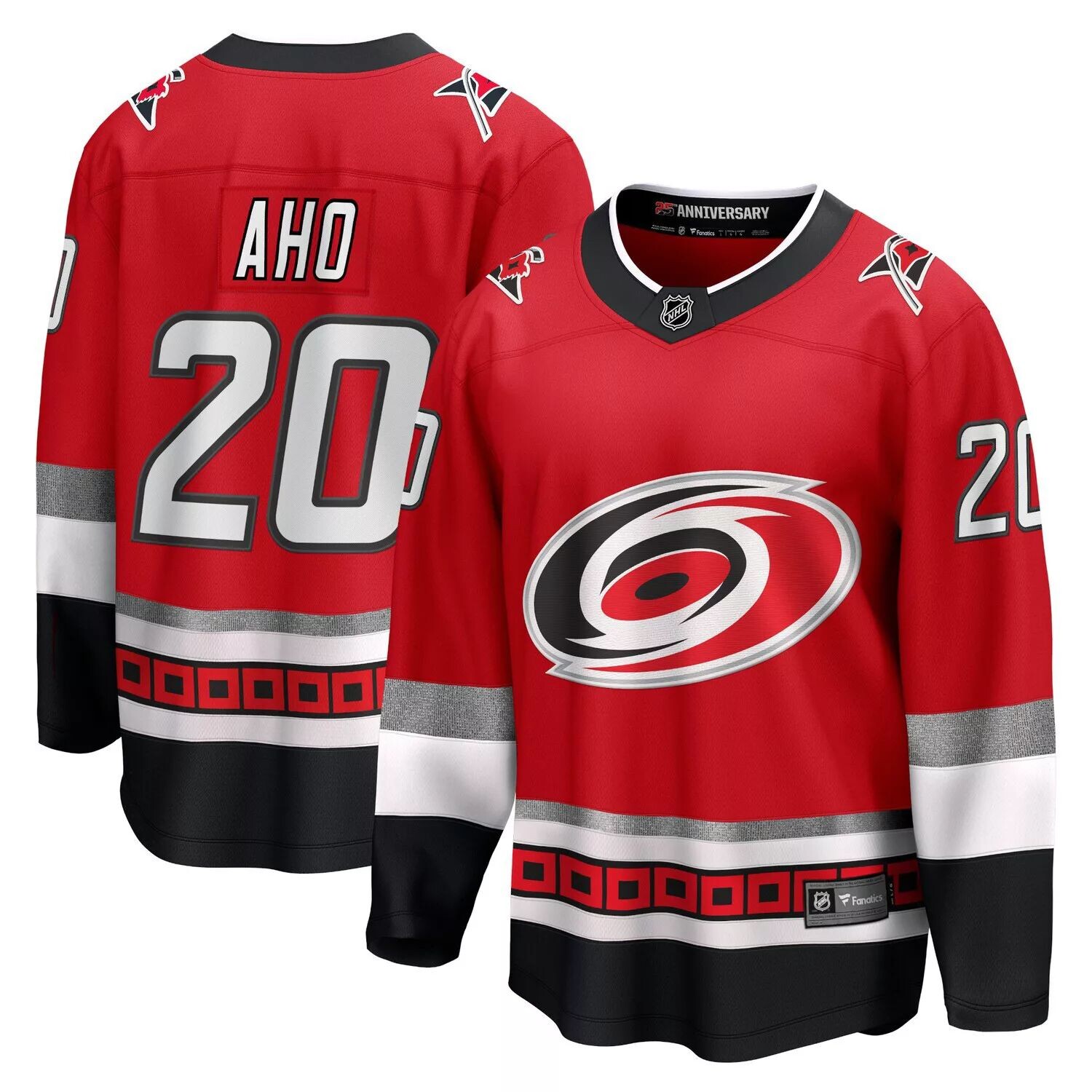 

Мужская футболка Fanatics с логотипом Sebastian Aho Red Carolina Hurricanes, посвященная 25-летию премьер-министра отколовшегося игрока