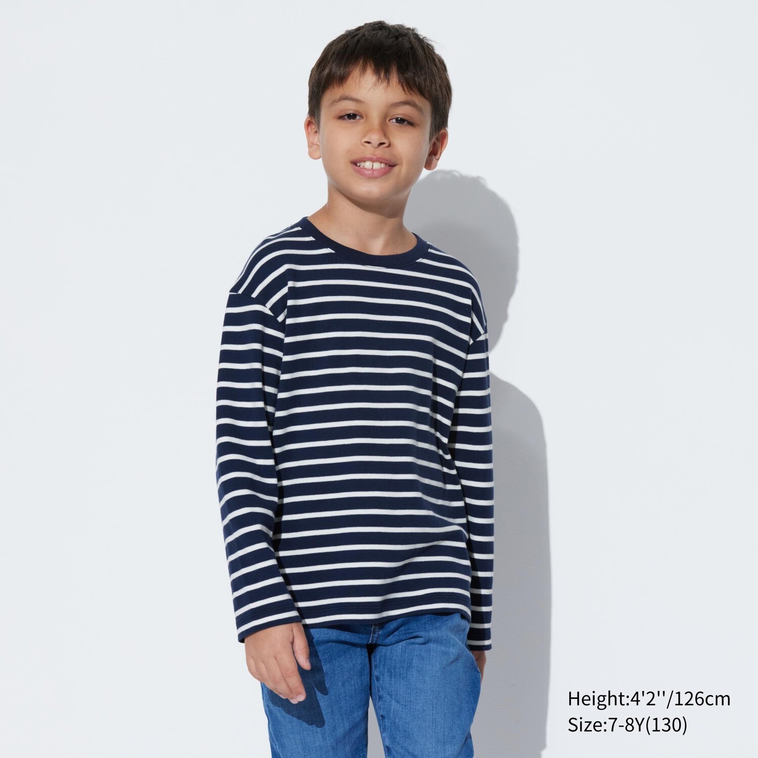 

Футболка UNIQLO в полоску с круглым вырезом, темно-синий