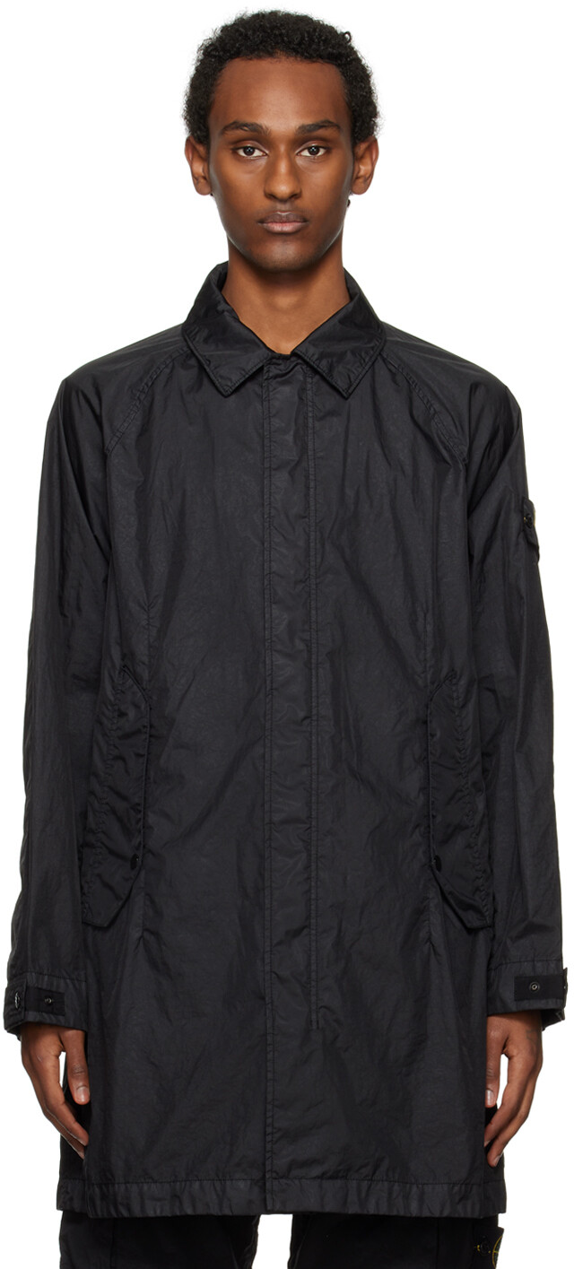 

Черное жатое пальто Stone Island