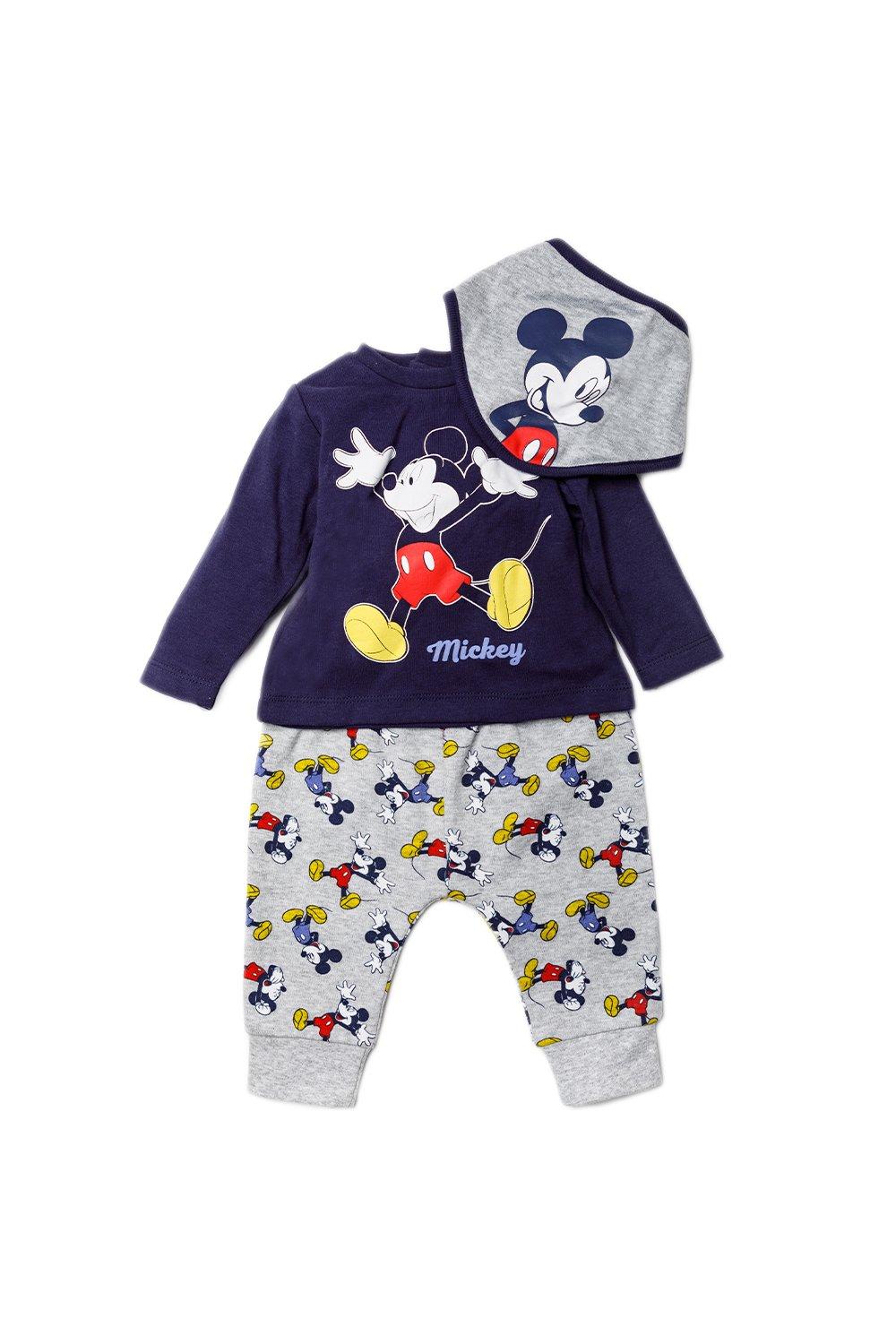 цена Хлопковый подарочный набор из трех предметов с принтом Микки Мауса для ребенка Disney Baby, серый