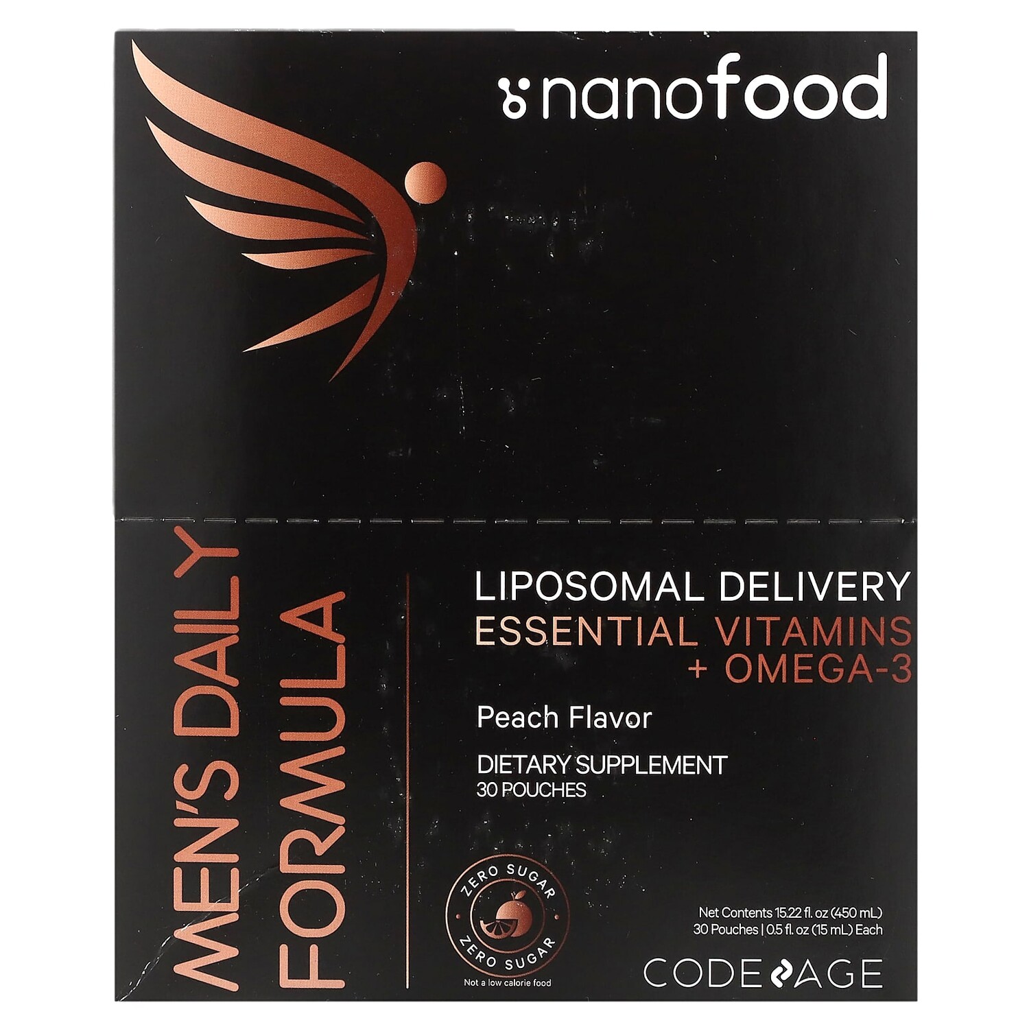 

Nanofood, ежедневная формула для мужчин, липосомальная технология доставки, незаменимые витамины и омега-3, персик, 30 пакетиков по 15 мл (0,5 жидк. унции) каждый, Codeage