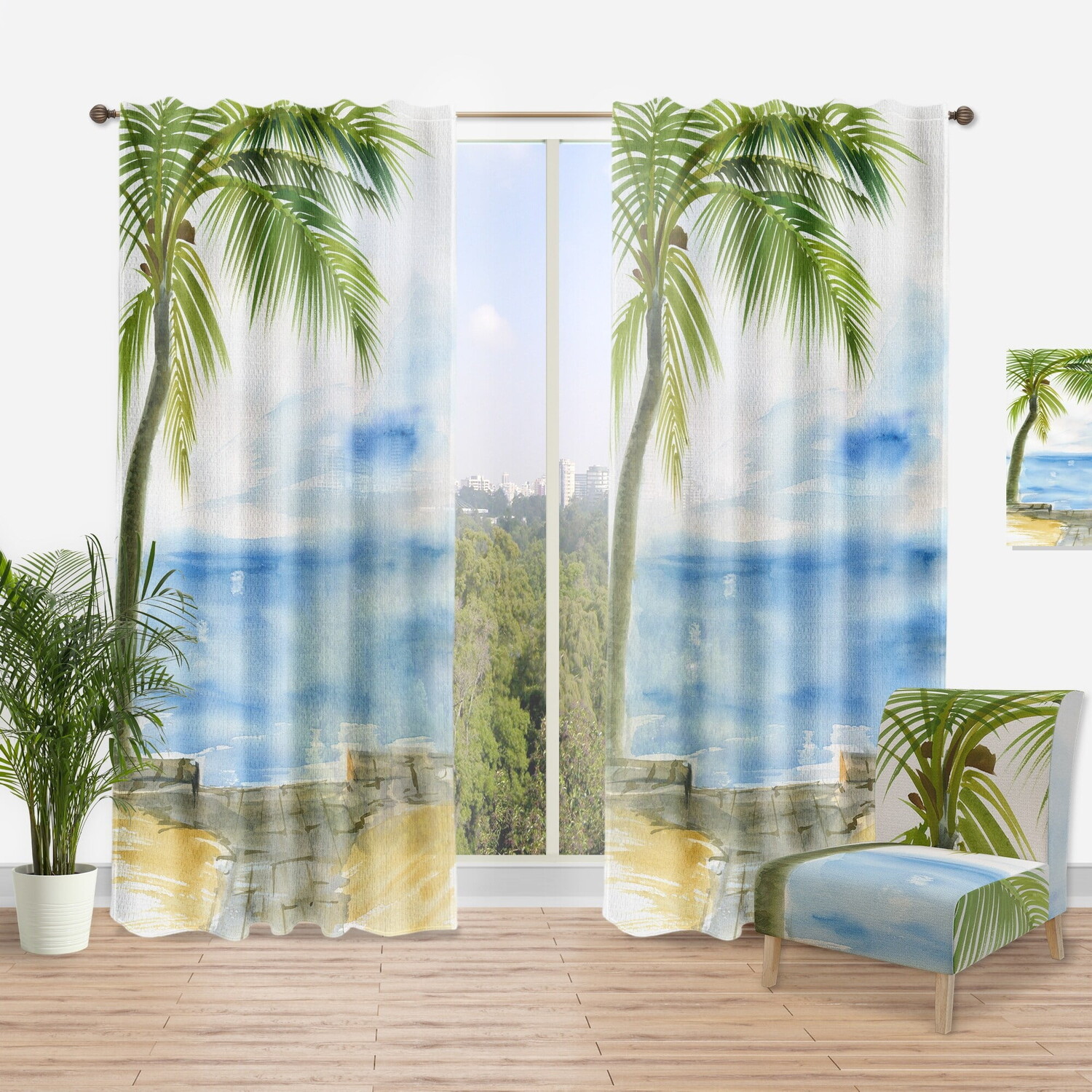 

Занавеска Designart Palm Beach Resort At Dawn II, синий