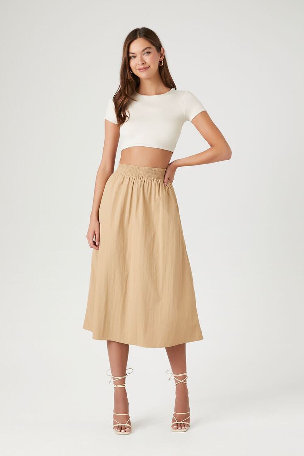 

Нейлоновая юбка-миди А-силуэта Forever 21, хаки