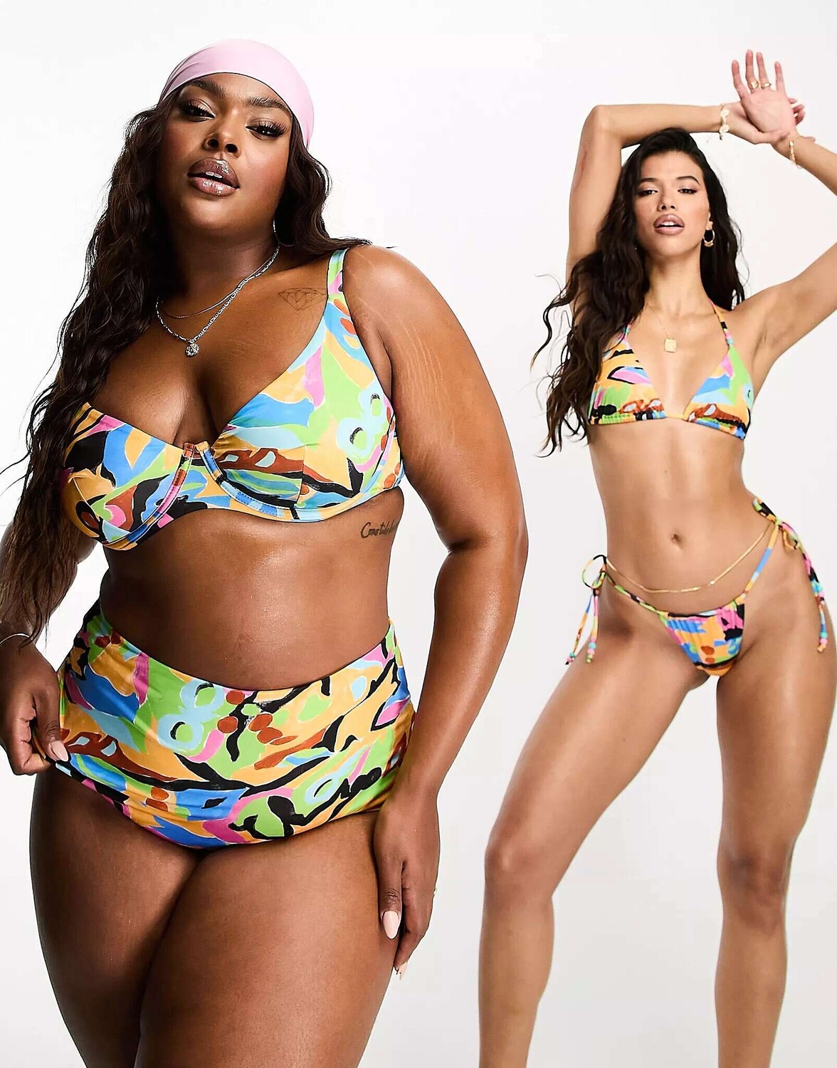 

Бюстгальтер бикини на косточках с абстрактным принтом ASOS DESIGN Curve Step Front