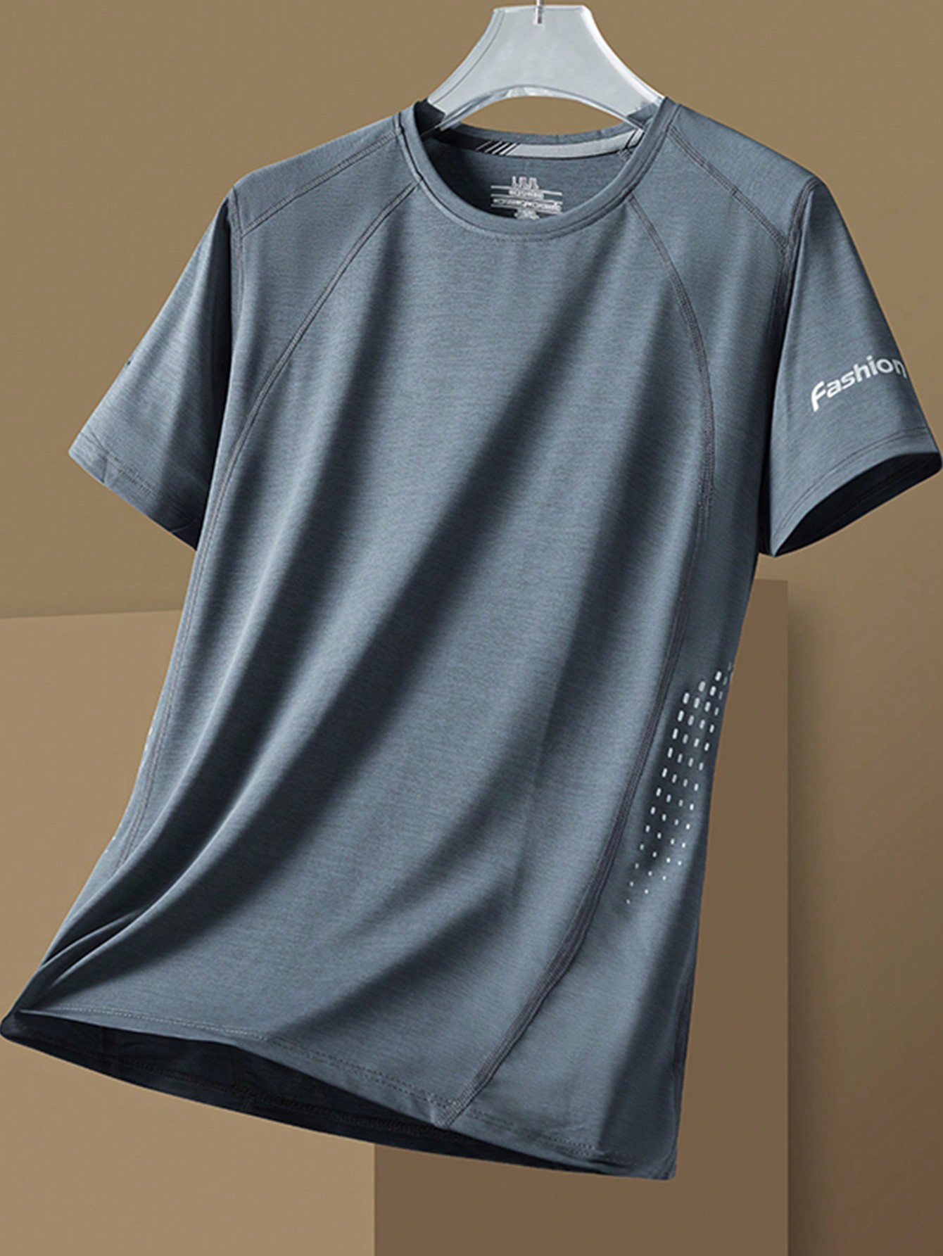 Мужская повседневная спортивная быстросохнущая футболка с коротким рукавом с буквенным принтом, темно-серый