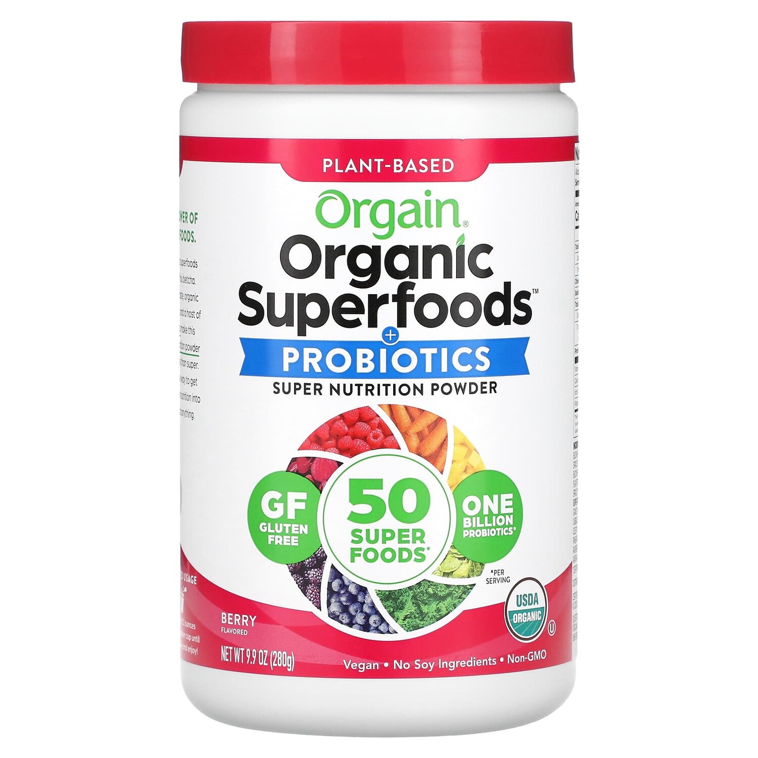 

Organic Superfoods, с пробиотиками, суперпитательный порошок, ягодный вкус, 280 г (9,9 унции), Orgain