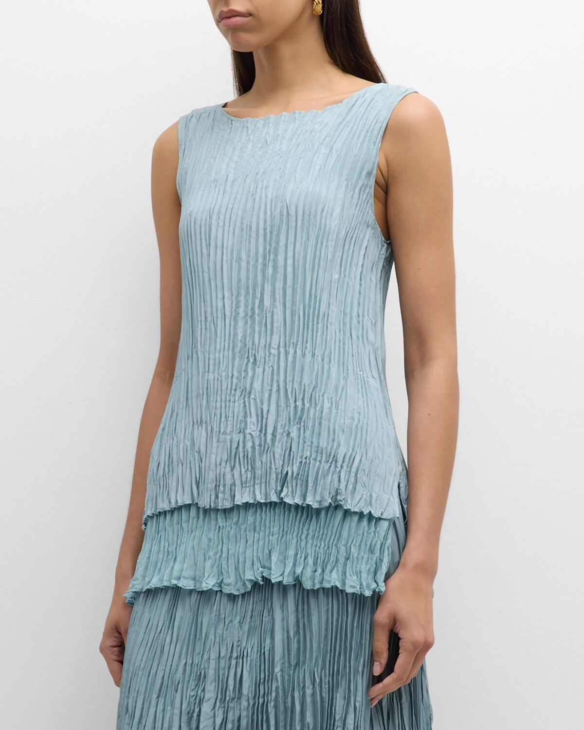 

Плиссированная шелковая туника без рукавов Eileen Fisher, цвет Seafoam